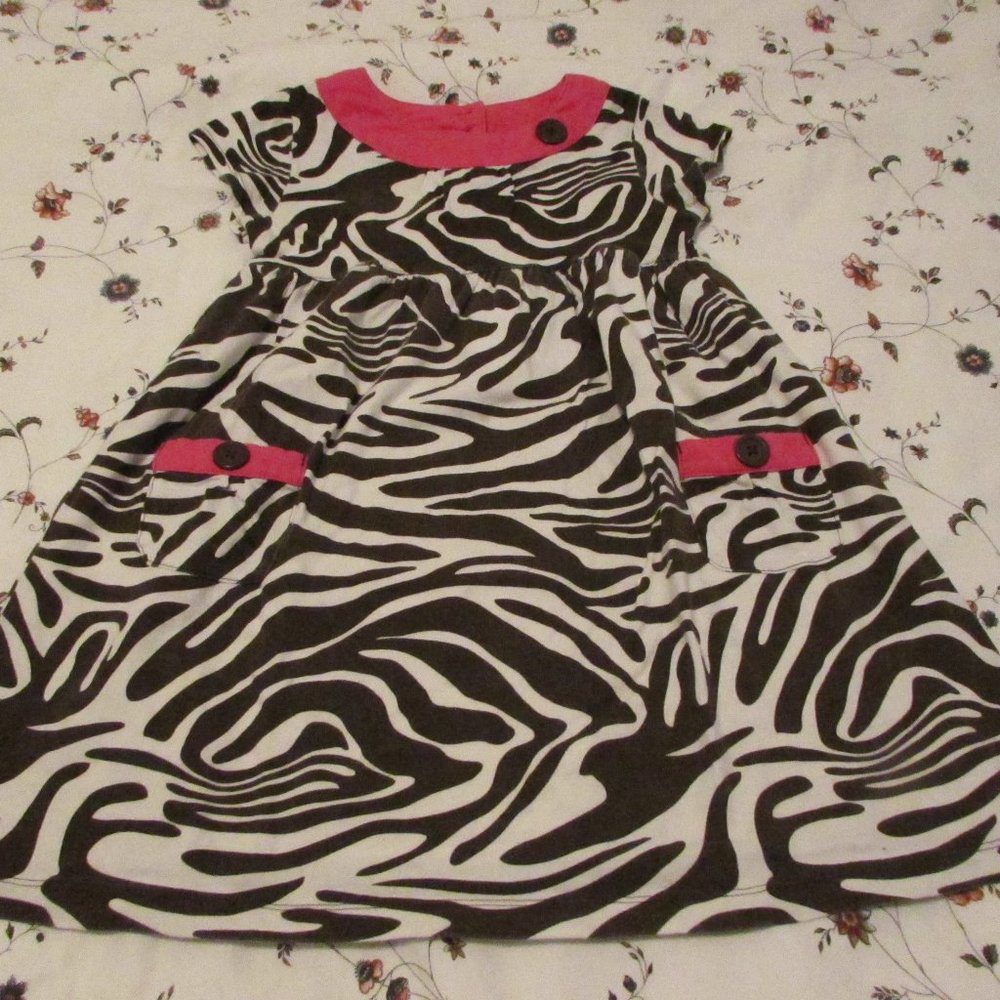 Carter's Brown/Pink Zebra Short Sleeve Dress for Little Girls